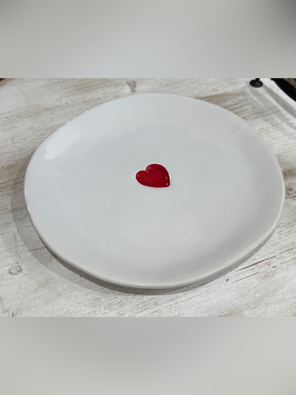Williams Sonoma White Ceramic Plate with Red Heart